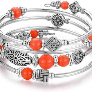 Layered Wrap Bangle Turquoise Bracelet Bead Jewelry for Women Gift